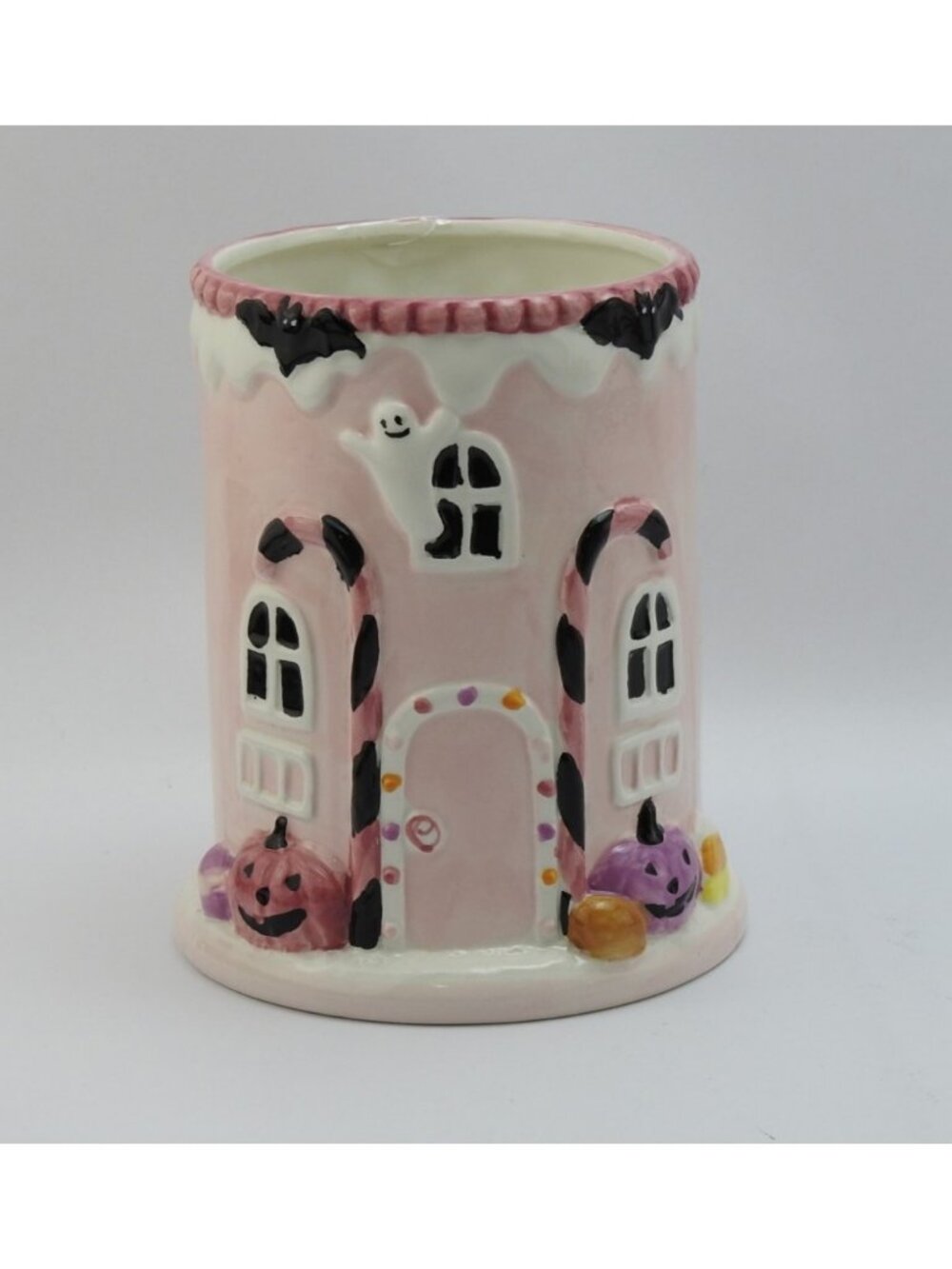 Pink Halloween Haunted House Kitchen Utensil Holder Ceramic Croc Vase